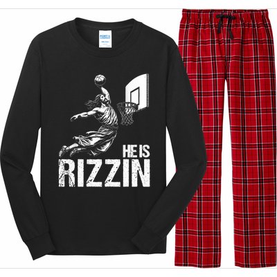 He Is Rizzin Funny Jesus Playing Basketball Meme Long Sleeve Pajama Set