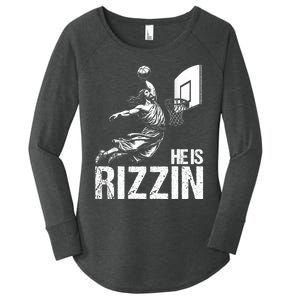 He Is Rizzin Funny Jesus Playing Basketball Meme Women's Perfect Tri Tunic Long Sleeve Shirt