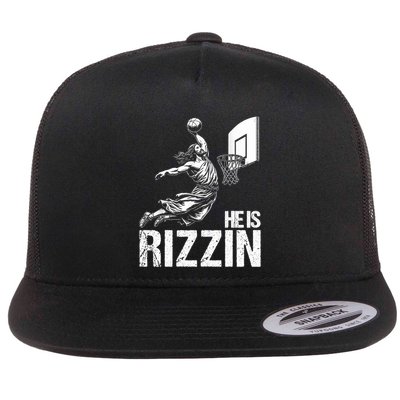 He Is Rizzin Funny Jesus Playing Basketball Meme Flatbill Hat