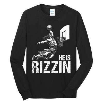 He Is Rizzin Funny Jesus Playing Basketball Meme Tall Long Sleeve T-Shirt