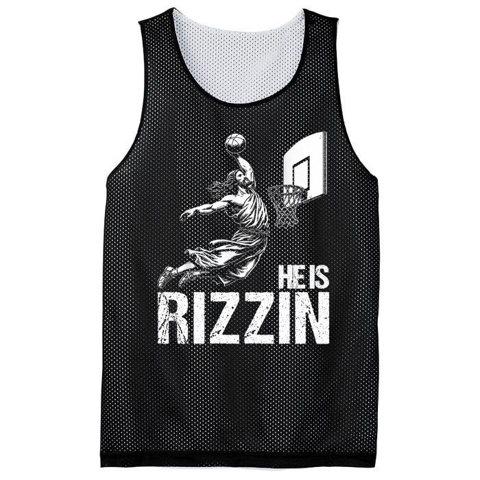 He Is Rizzin Funny Jesus Playing Basketball Meme Mesh Reversible Basketball Jersey Tank