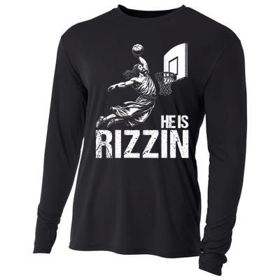 He Is Rizzin Funny Jesus Playing Basketball Meme Cooling Performance Long Sleeve Crew