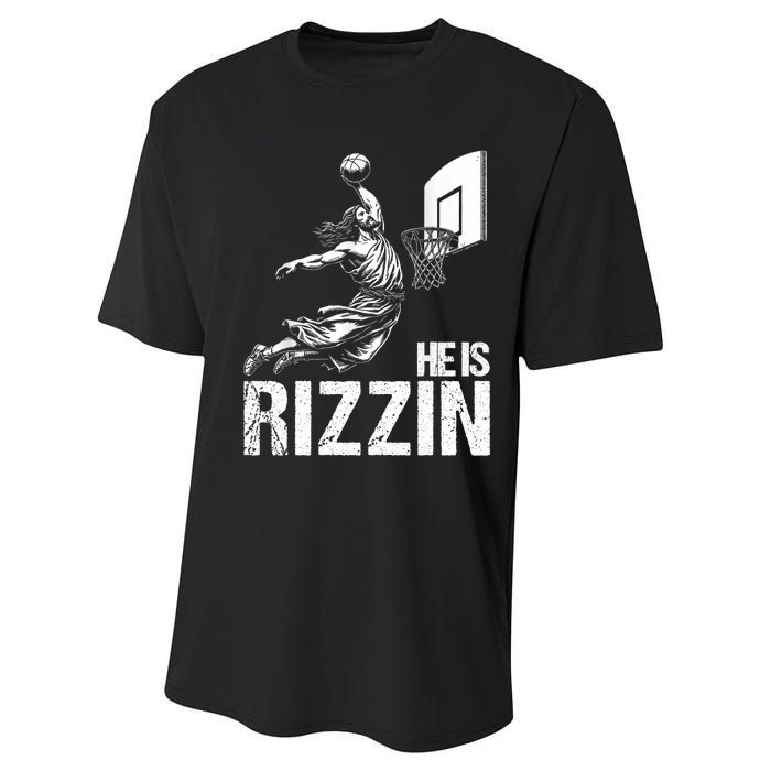 He Is Rizzin Funny Jesus Playing Basketball Meme Performance Sprint T-Shirt