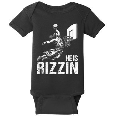 He Is Rizzin Funny Jesus Playing Basketball Meme Baby Bodysuit