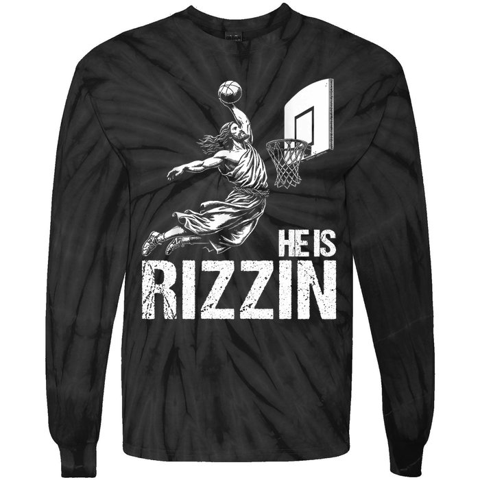 He Is Rizzin Funny Jesus Playing Basketball Meme Tie-Dye Long Sleeve Shirt