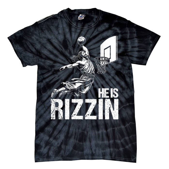 He Is Rizzin Funny Jesus Playing Basketball Meme Tie-Dye T-Shirt