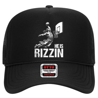He Is Rizzin Funny Jesus Playing Basketball Meme Trucker Hat