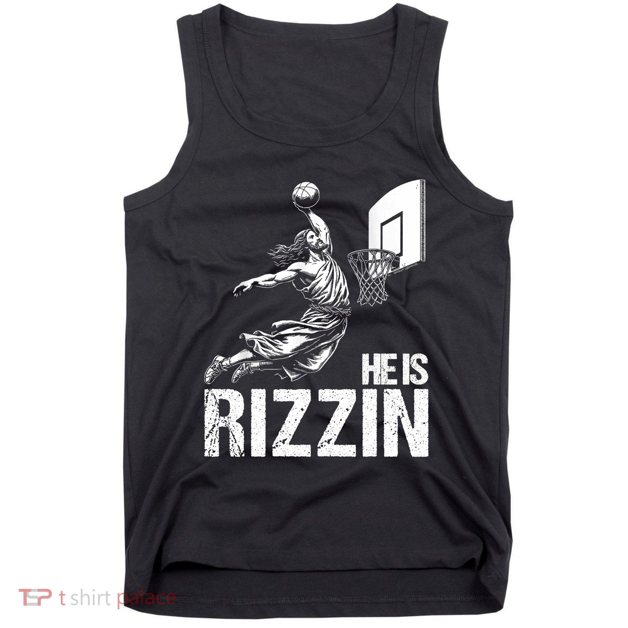 He Is Rizzin Funny Jesus Playing Basketball Meme Tank Top