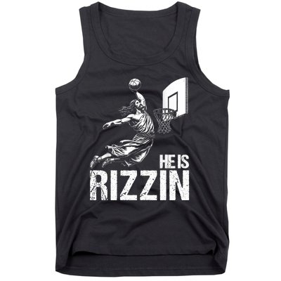 He Is Rizzin Funny Jesus Playing Basketball Meme Tank Top