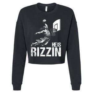 He Is Rizzin Funny Jesus Playing Basketball Meme Cropped Pullover Crew