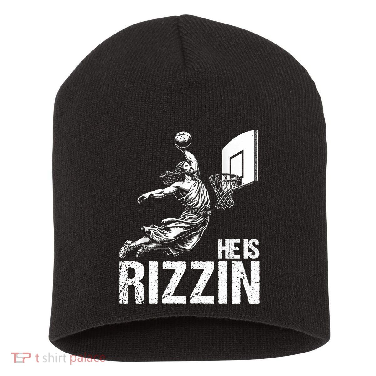 He Is Rizzin Funny Jesus Playing Basketball Meme Short Acrylic Beanie