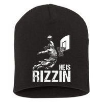 He Is Rizzin Funny Jesus Playing Basketball Meme Short Acrylic Beanie