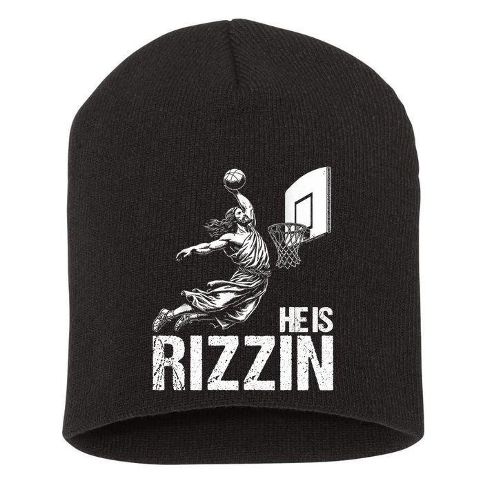 He Is Rizzin Funny Jesus Playing Basketball Meme Short Acrylic Beanie