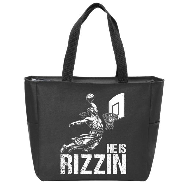 He Is Rizzin Funny Jesus Playing Basketball Meme Zip Tote Bag