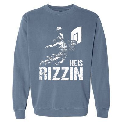 He Is Rizzin Funny Jesus Playing Basketball Meme Garment-Dyed Sweatshirt