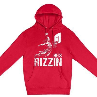 He Is Rizzin Funny Jesus Playing Basketball Meme Premium Pullover Hoodie