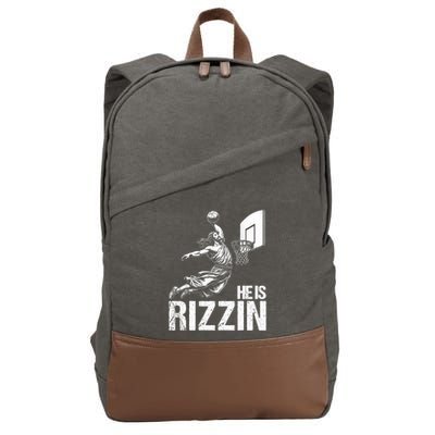 He Is Rizzin Funny Jesus Playing Basketball Meme Cotton Canvas Backpack