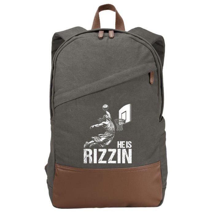 He Is Rizzin Funny Jesus Playing Basketball Meme Cotton Canvas Backpack