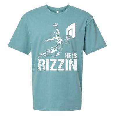 He Is Rizzin Funny Jesus Playing Basketball Meme Sueded Cloud Jersey T-Shirt