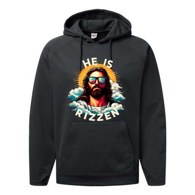 He Is Rizzen Christian Jesus Is Rizzen Christian Religious Performance Fleece Hoodie