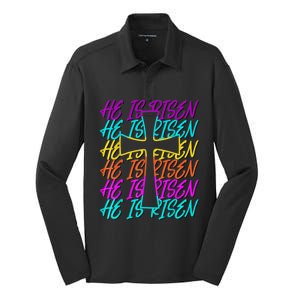 He Is Risen Jesus Cross Religious Christian Easter Day Silk Touch Performance Long Sleeve Polo