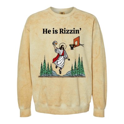 He Is Rizzin Funny Easter Day Jesus Playing Basketball Colorblast Crewneck Sweatshirt