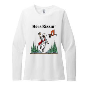 He Is Rizzin Funny Easter Day Jesus Playing Basketball Womens CVC Long Sleeve Shirt