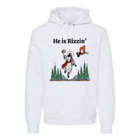 He Is Rizzin Funny Easter Day Jesus Playing Basketball Premium Hoodie