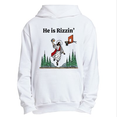 He Is Rizzin Funny Easter Day Jesus Playing Basketball Urban Pullover Hoodie