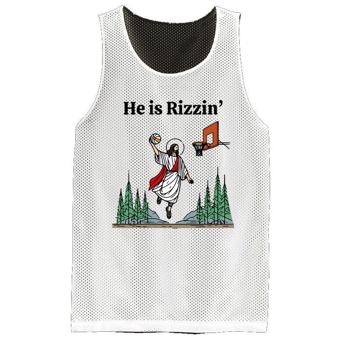 He Is Rizzin Funny Easter Day Jesus Playing Basketball Mesh Reversible Basketball Jersey Tank