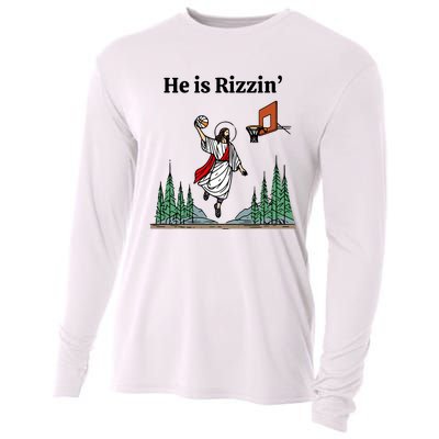 He Is Rizzin Funny Easter Day Jesus Playing Basketball Cooling Performance Long Sleeve Crew