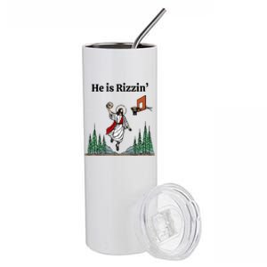 He Is Rizzin Funny Easter Day Jesus Playing Basketball Stainless Steel Tumbler