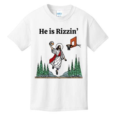 He Is Rizzin Funny Easter Day Jesus Playing Basketball Kids T-Shirt