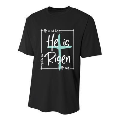 He Is Risen Easter Christian Cross Youth Performance Sprint T-Shirt