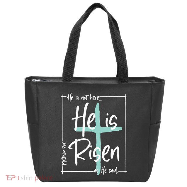 He Is Risen Easter Christian Cross Zip Tote Bag