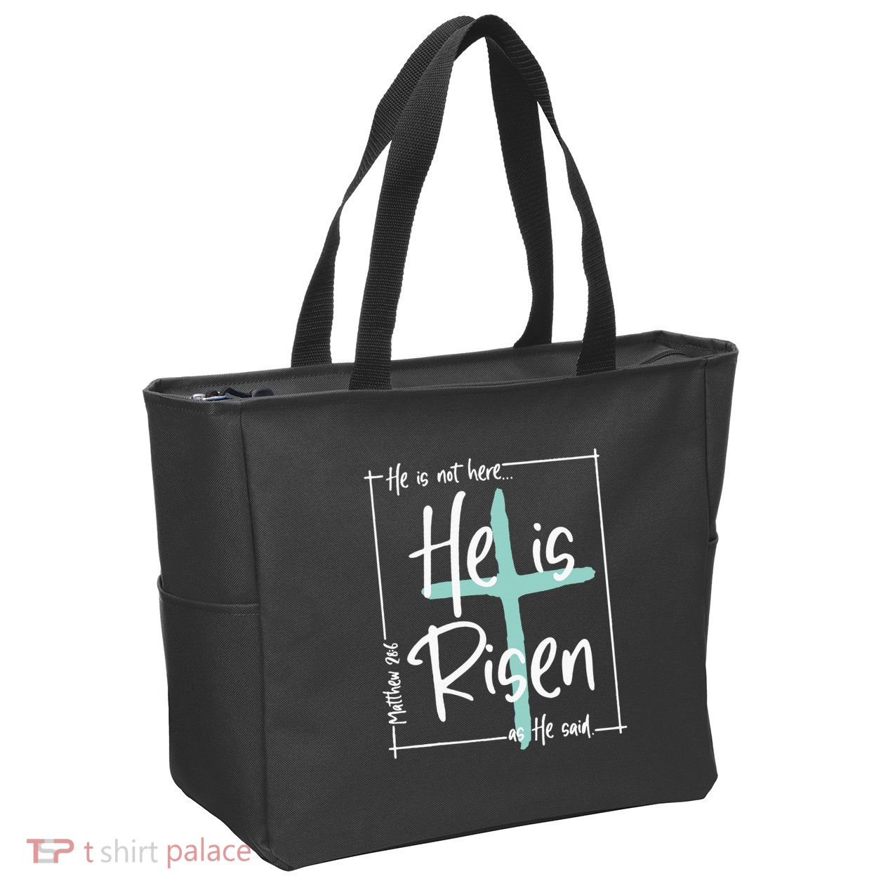 He Is Risen Easter Christian Cross Zip Tote Bag
