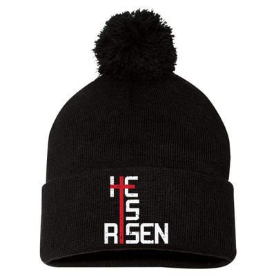 He Is Risen Cross Jesus Easter Christian Religious Pom Pom 12in Knit Beanie