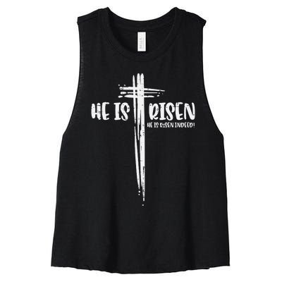 He is Risen Jesus Christ - Christian Religious Easter Women's Racerback Cropped Tank