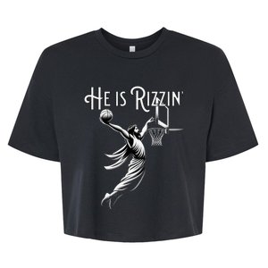 He Is Rizzin Jesus Playing Basketball Funny Sports Rizz Bella+Canvas Jersey Crop Tee