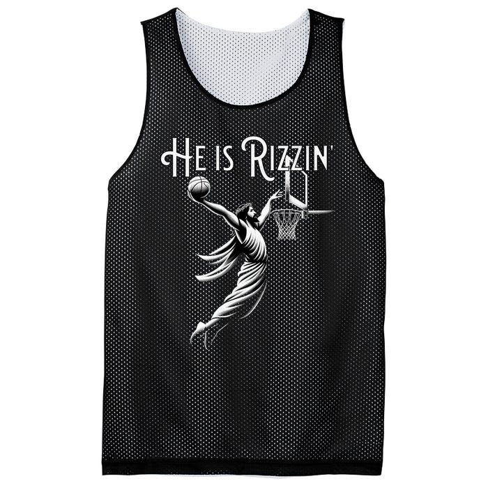 He Is Rizzin Jesus Playing Basketball Funny Sports Rizz Mesh Reversible Basketball Jersey Tank