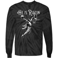 He Is Rizzin Jesus Playing Basketball Funny Sports Rizz Tie-Dye Long Sleeve Shirt