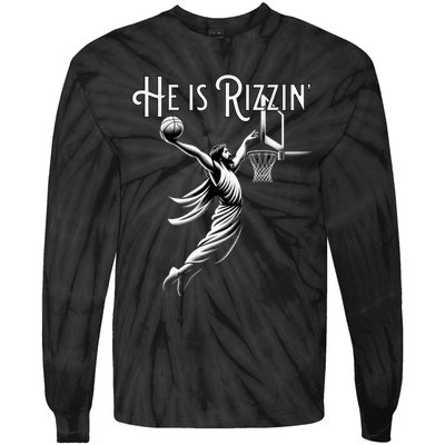 He Is Rizzin Jesus Playing Basketball Funny Sports Rizz Tie-Dye Long Sleeve Shirt