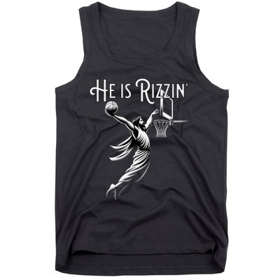 He Is Rizzin Jesus Playing Basketball Funny Sports Rizz Tank Top