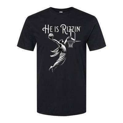 He Is Rizzin Jesus Playing Basketball Funny Sports Rizz Softstyle CVC T-Shirt