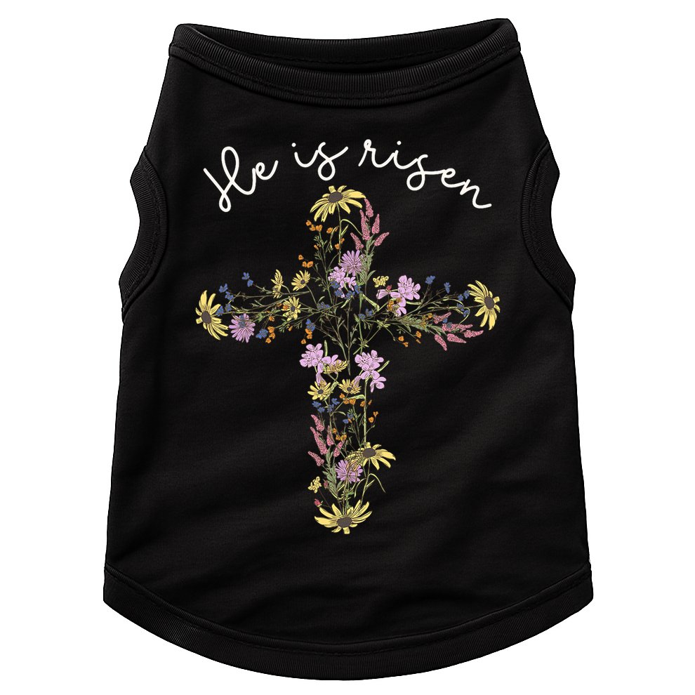 He Is Risen Wildflower Cross Easter Day Christian Girl Women Doggie Tank