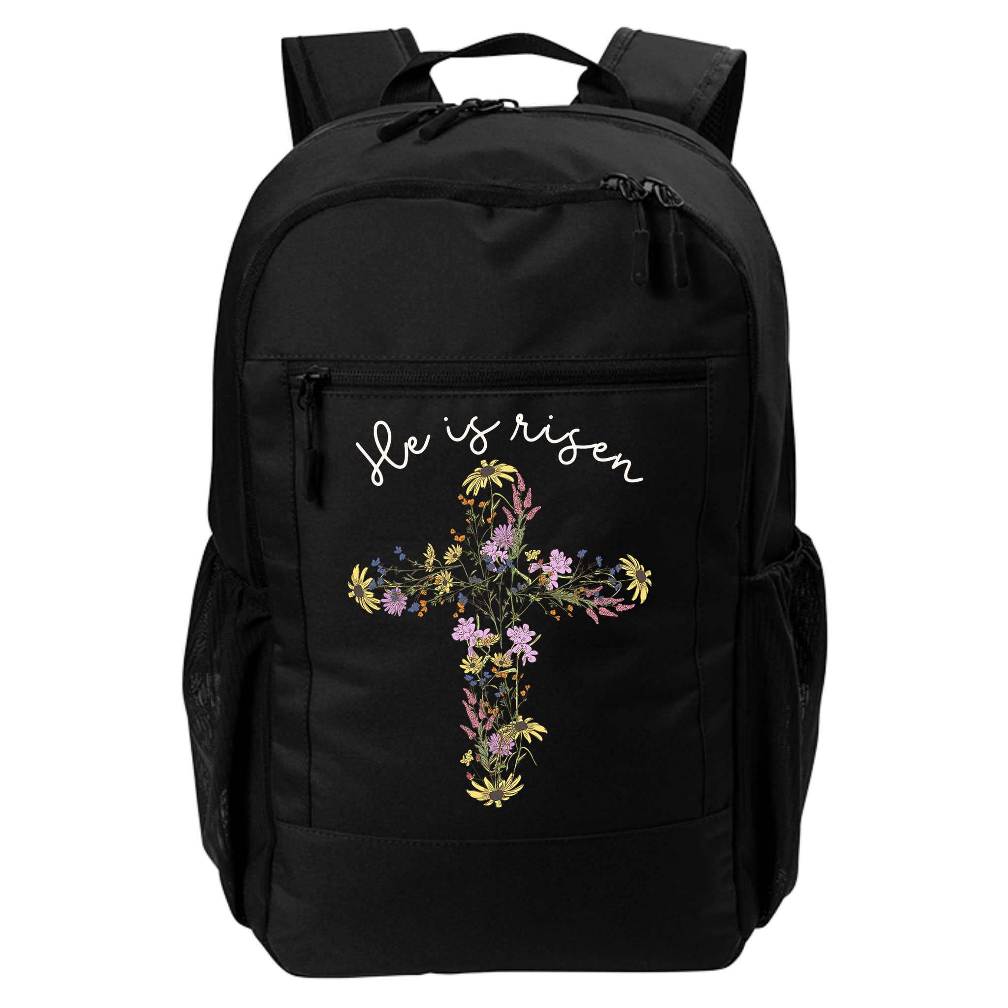 He Is Risen Wildflower Cross Easter Day Christian Girl Women Backpack