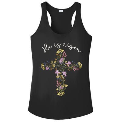 He Is Risen Wildflower Cross Easter Day Christian Girl Women Ladies PosiCharge Competitor Racerback Tank