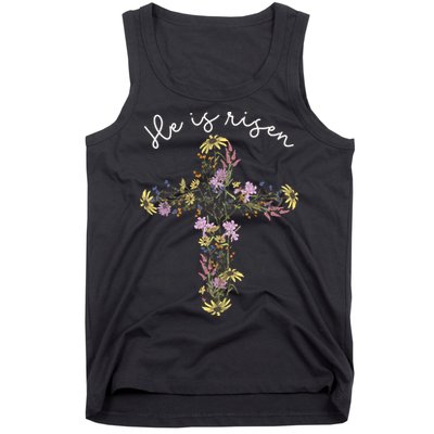He Is Risen Wildflower Cross Easter Day Christian Girl Women Tank Top