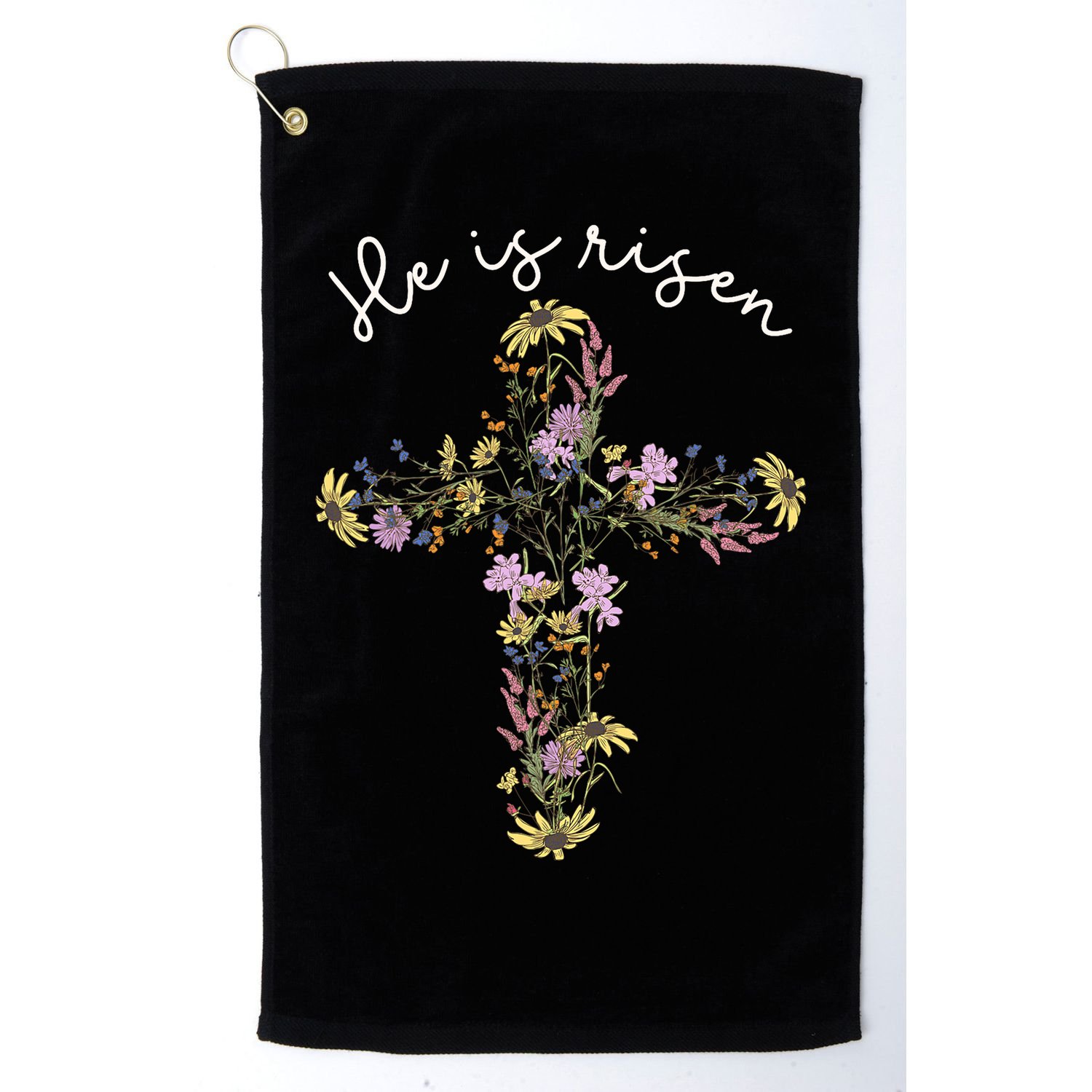 He Is Risen Wildflower Cross Easter Day Christian Girl Women Golf Towel