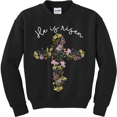 He Is Risen Wildflower Cross Easter Day Christian Girl Women Kids Sweatshirt